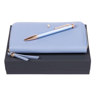 Parure Mademoiselle Light Blue (stylo bille & portefeuille voyage)