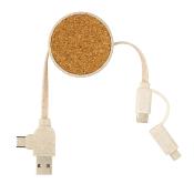 Câble rétractable 4 en 1 en liège et fibre de paille - 100 cm