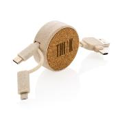 Câble rétractable 4 en 1 en liège et fibre de paille - 100 cm