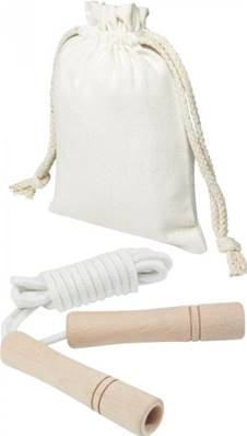 Corde à sauter en bois avec pochette en coton