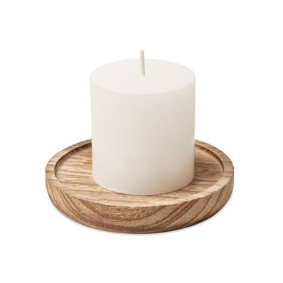 Assiette décorative en bois avec bougie parfumée