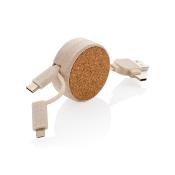 Câble rétractable 4 en 1 en liège et fibre de paille - 100 cm
