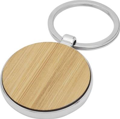 Porte-clés rond en bambou avec habillage métallique