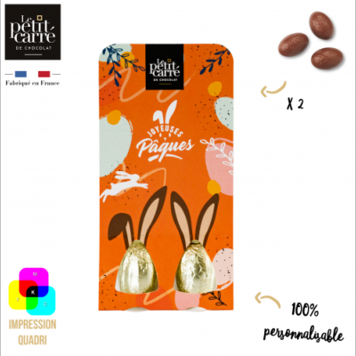 Pochette avec deux œufs en chocolat