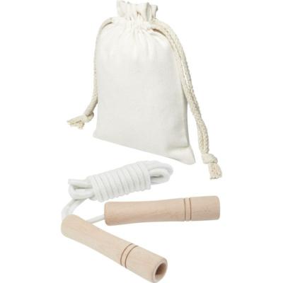 Corde à sauter en bois avec pochette en coton